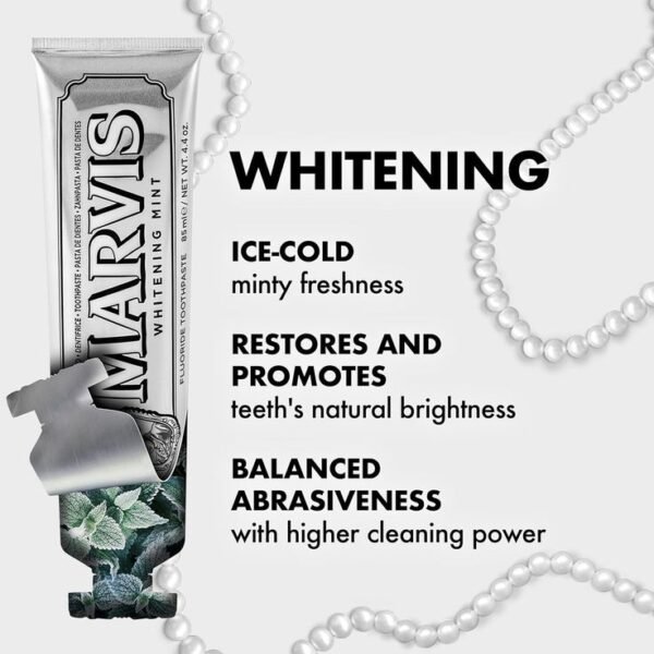 MARVIS Smokers Whitening Mint Toothpaste Intense Freshness, Plaque Removal, Sparkling White Smile 85ml
