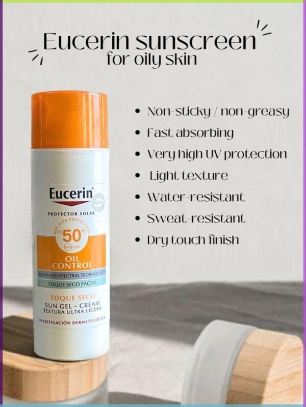 Eucerin Oil Control Sun Gel-Cream Dry Touch SPF50+,Fast-Absorbing Sunscreen with UV Filter 50ml